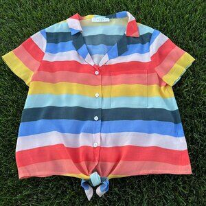 Elodie striped front tie blouse, new with tags, 100% Rayon